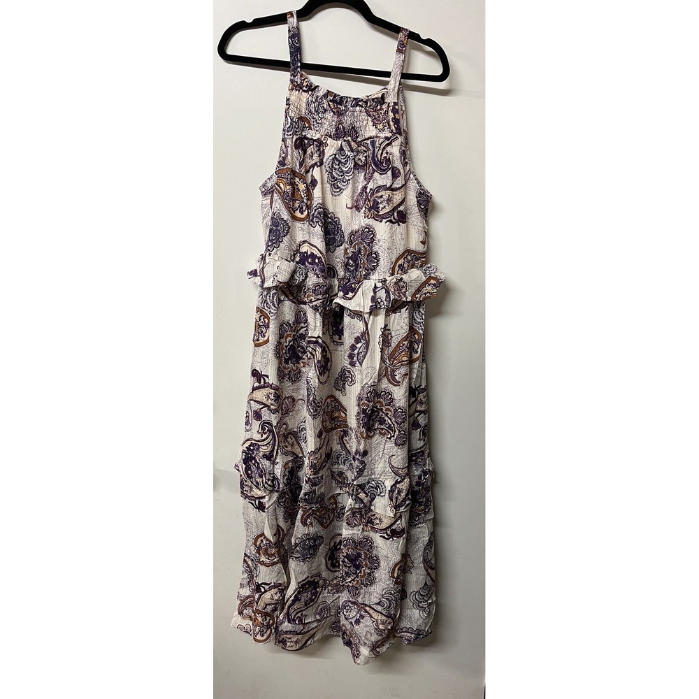 Band Of The Free Dress Women's Small Purple Cream Paisley Tiered Maxi Long Flowy